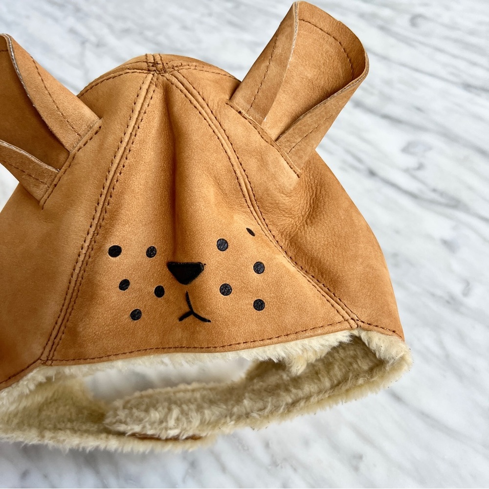 DONSJE Amsterdam Leather & Shearling Baby Bear Hat NWOT